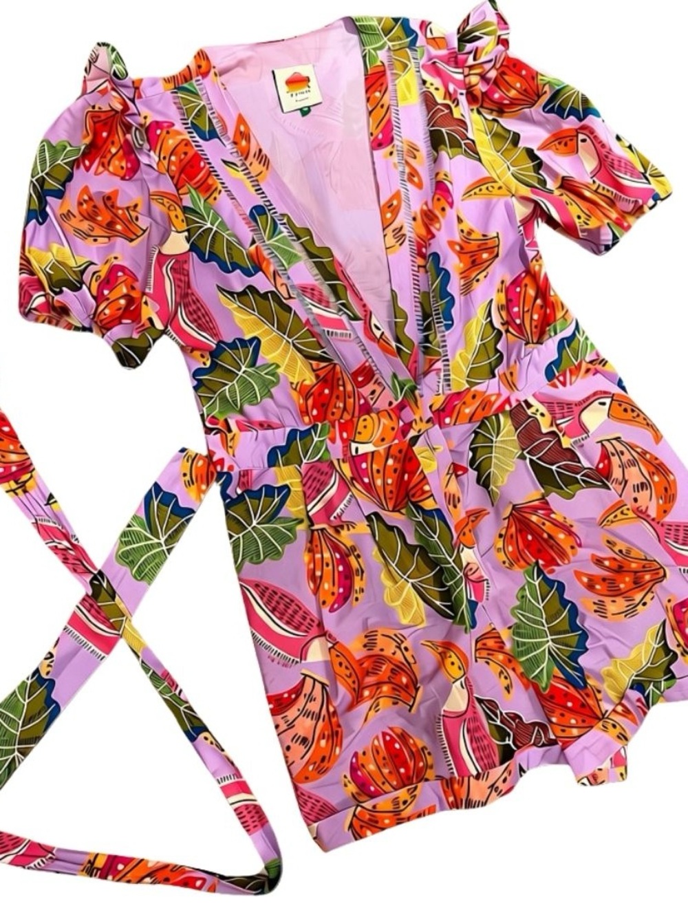 FARM Rio Pink Tropical Wrap Tunic with Self-Tie Waist